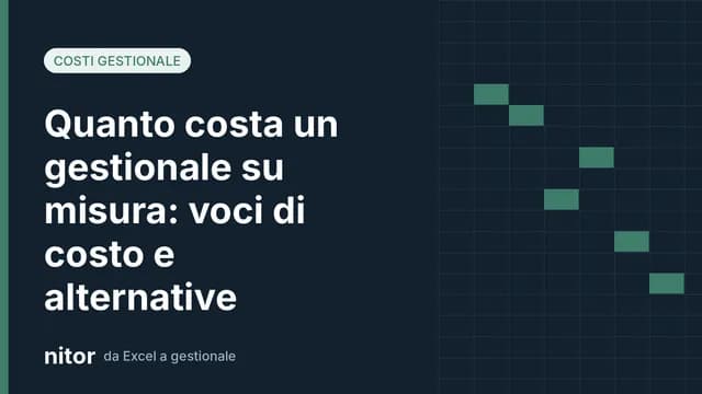 Copertina: quanto costa un gestionale su misura, con griglia stilizzata da foglio di calcolo su sfondo blu scuro